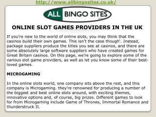 ONLINE SLOT GAMES PROVIDERS IN THE UK