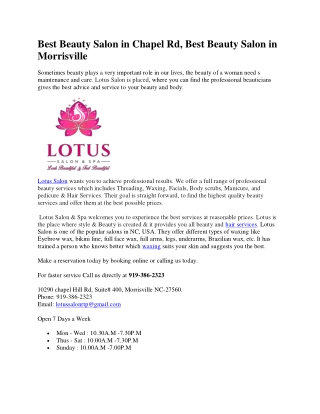 Best Salon in Morrisville, Facial Makeup in Morrisville | Lotus Salon