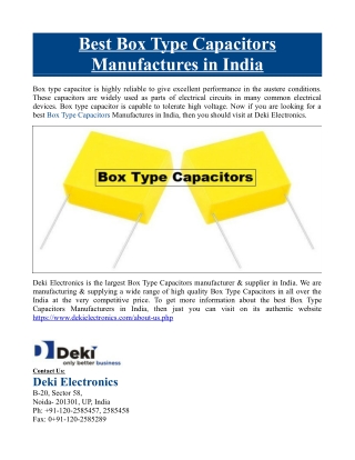 Best Box Type Capacitors Manufactures in India