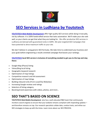 SEO Services in Ludhiana by Youtotech Web Mobile Development