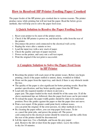 How to Resolved HP Printer Feeding Paper Crooked
