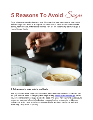 5 Reasons To Avoid Sugar