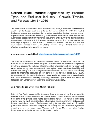 Carbon Black Market: Segmented by Product Type, and End-user Industry - Growth, Trends, and Forecast 2019 - 2030