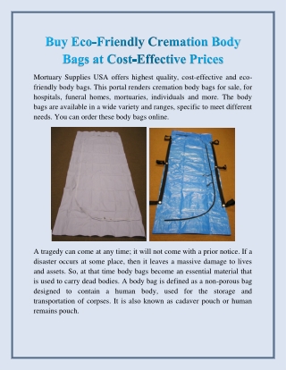 Buy Eco-Friendly Cremation Body Bags at Cost-Effective Prices