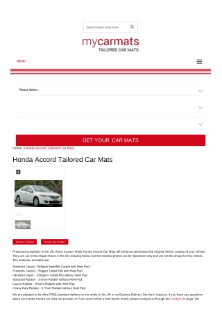 Tailored Honda Accord Car Mats – Custom Car Mats | Rubber Car Mats