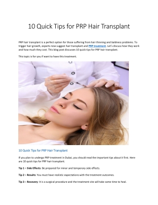 10 Quick Tips for PRP Hair Transplant