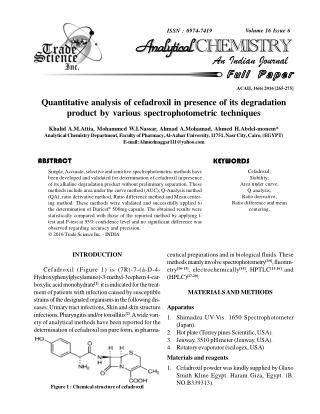 Quantitative analysis of cefadroxil in presence of its degradation product by various spectrophotometric techniques