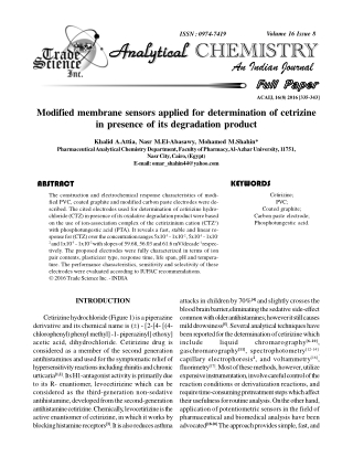 Modified membrane sensors applied for determination of cetrizine in presence of its degradation product