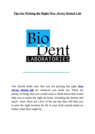 Tips for Picking the Right New Jersey Dental Lab