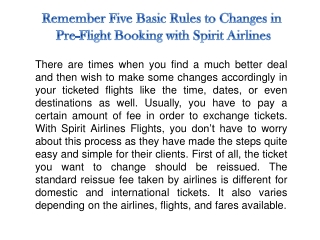 Remember Five Basic Rules to Changes in Pre-Flight Booking with Spirit Airlines