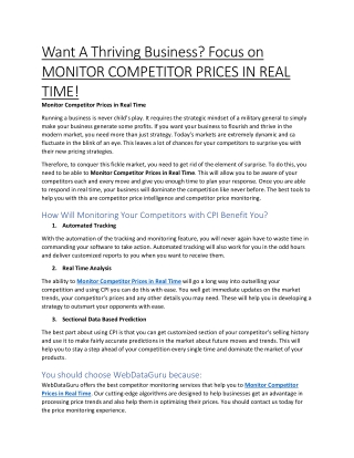 Want A Thriving Business? Focus on MONITOR COMPETITOR PRICES IN REAL TIME!