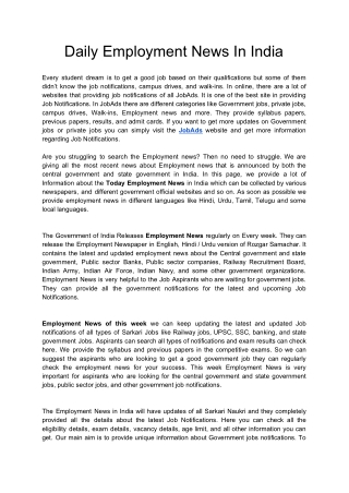 Daily Employment News in India