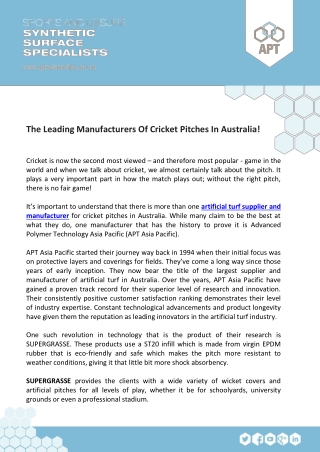 The Leading Manufacturers Of Cricket Pitches In Australia!