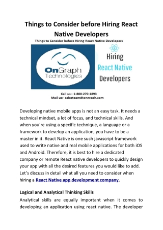 Things to Consider before Hiring React Native Developers