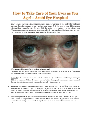 How To Take Care Of Your Eyes As You Age? - Arohi Eye Hospital