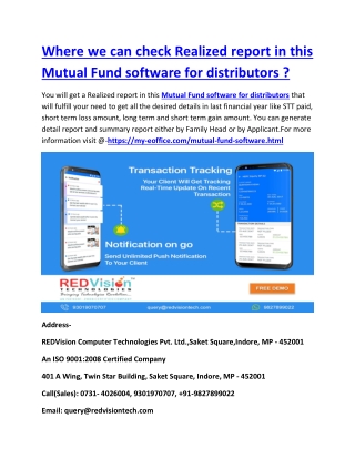 Where we can check Realized report in this Mutual Fund software for distributors ?