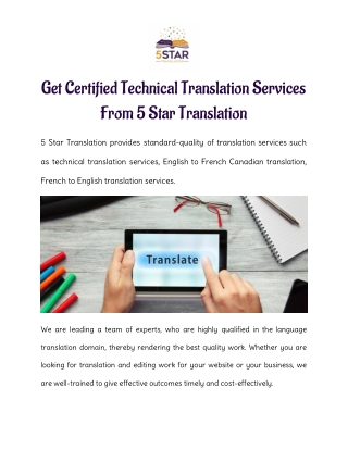 Get Certified Technical Translation Services From 5 Star Translation