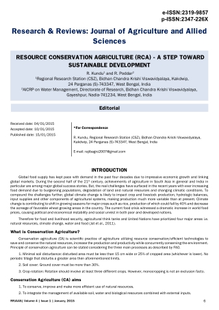 RESOURCE CONSERVATION AGRICULTURE (RCA) - A STEP TOWARD SUSTAINABLE DEVELOPMENT