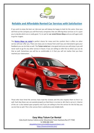 Reliable and Affordable Rented Car Services with Satisfaction