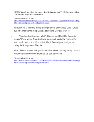 CIT 274 Week 2 Individual Assignment Troubleshooting inter VLAN Routing and Host Configuration Issues//tutorfortune.com