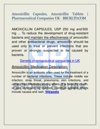 Amoxicillin Capsules, Amoxicillin Tablets | Pharmaceutical Companies UK
