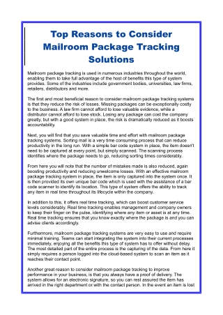 Top Reasons to Consider Mailroom Package Tracking Solutions