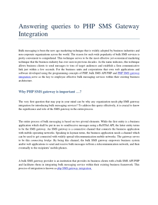 PHP SMS Gateway Integration Key to Send Bulk Message