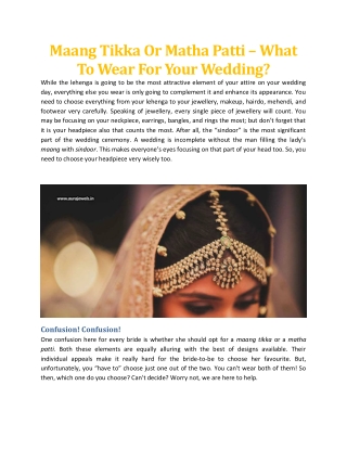 Maang Tikka Or Matha Patti – What To Wear For Your Wedding - Aura Jewels