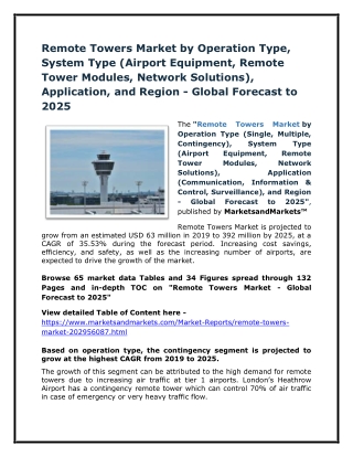 Remote Towers Market by Operation Type, System Type (Airport Equipment, Remote Tower Modules, Network Solutions), Applic