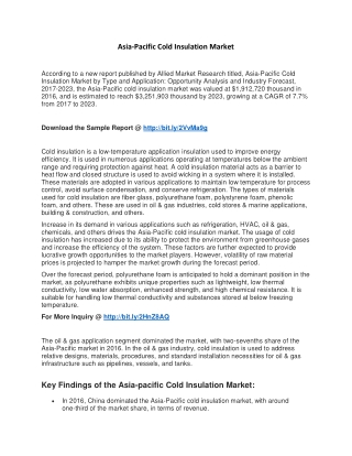 Asia-Pacific Cold Insulation Market Expected to Reach $3,251,903 Thousand by 2023