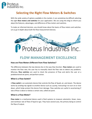 Selecting the Right Flow Meters & Switches