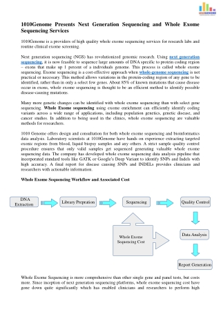 1010Genome Presents Next Generation Sequencing and Whole Exome Sequencing Services