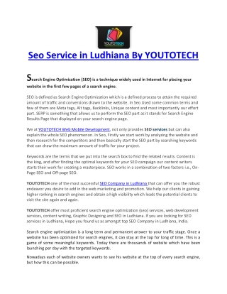 Seo Service in Ludhiana By YOUTOTECH Web Mobile Development