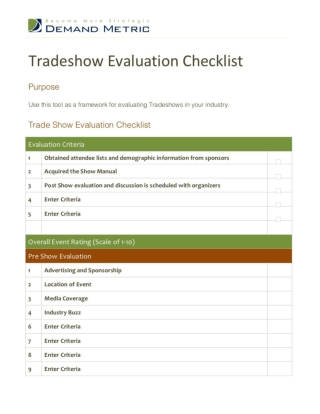 Tradeshow Evaluation Checklist