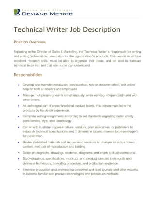 Technical Writer Job Description