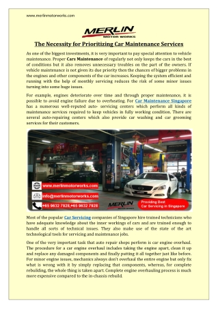 The Necessity for Prioritizing Car Maintenance Services