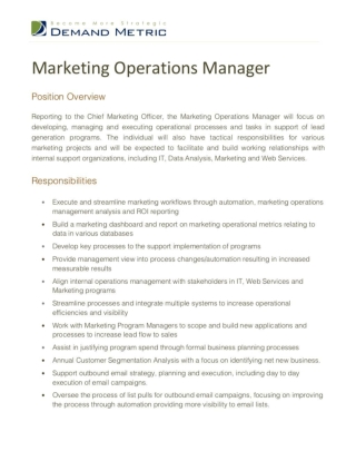 Marketing Operations Manager Job Description