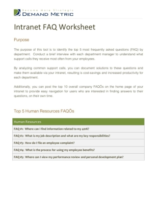 Intranet Faq Worksheet