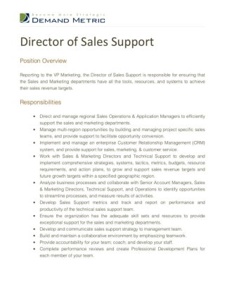 Director of Sales Support Job Description