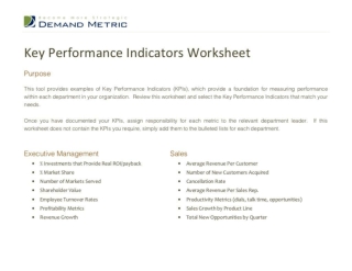 Key Performance Indicators Worksheet