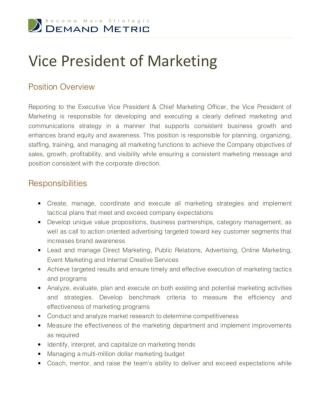 Vice President of Marketing Job Description