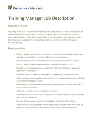 Training Manager Job Description