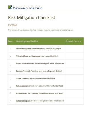 Risk Mitigation Checklist