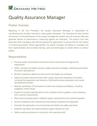 Quality Assurance Manager Job Description