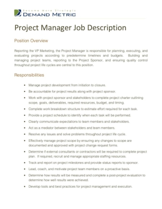 Project Manager Job Description