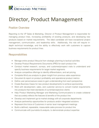 Product Management Director Job Description