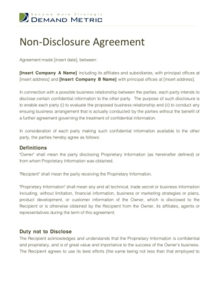 Non Disclosure Agreement Template
