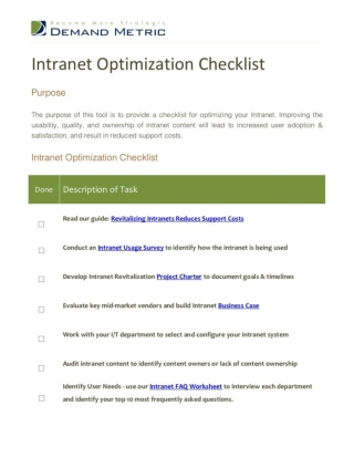 Intranet Optimization checklist