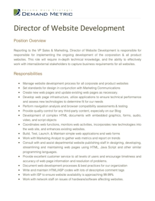 Director of Website Development Job Description