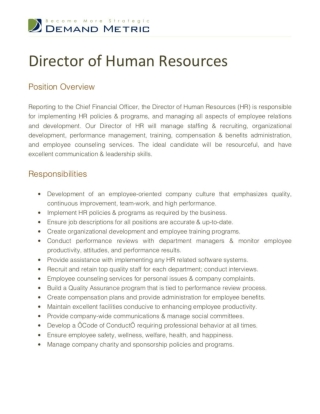 Director of Human Resources job Description